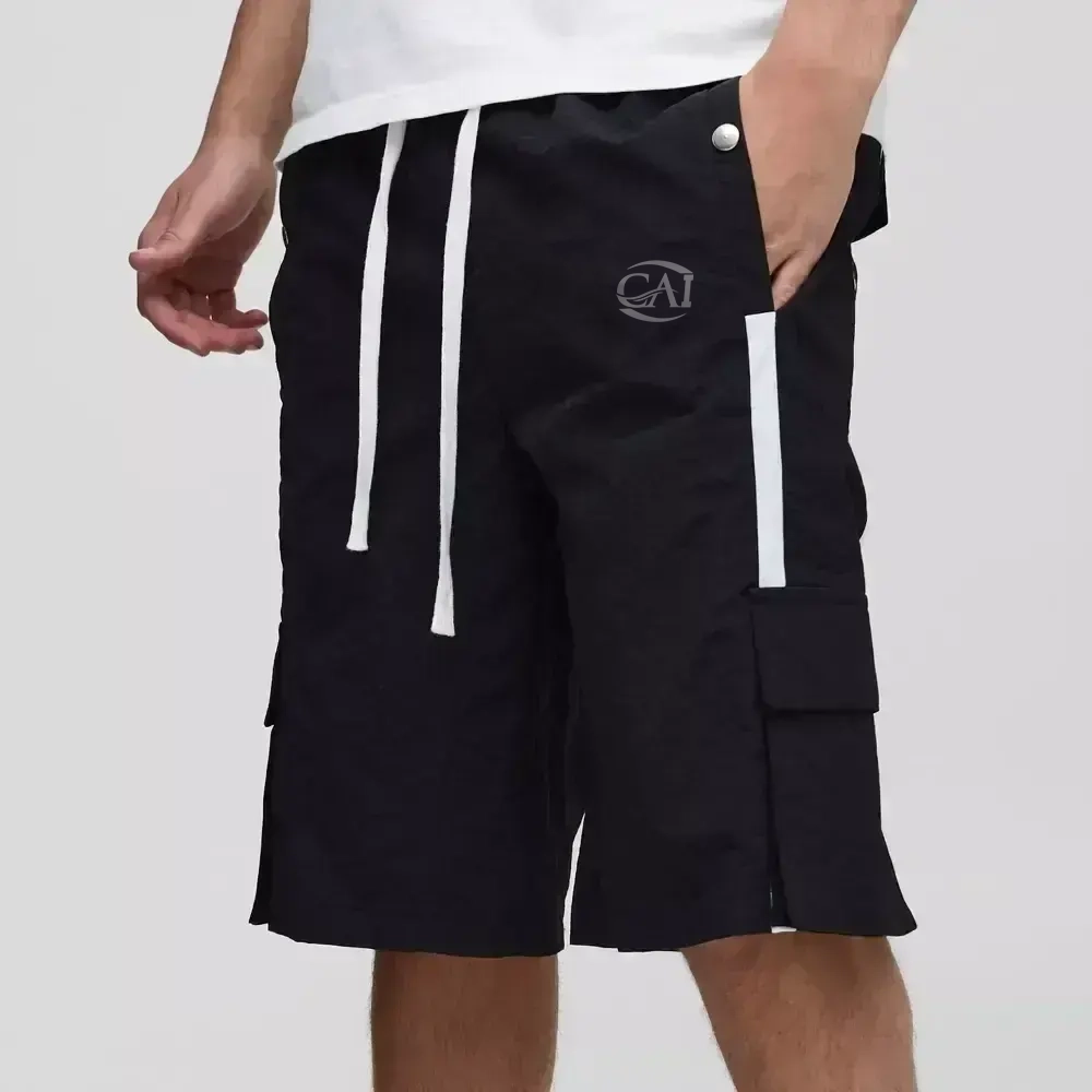 Baggy Long Length Nylon Cargo Shorts